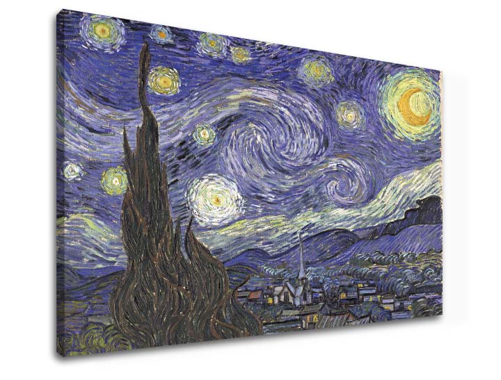 Vintage slika na platnu s motivom Vincent van Gogh - Hviezdna noc, noćno nebo, zvezde, mapa, priroda u belo-plavih nijansama, pogodan za radne sobe – proizvod