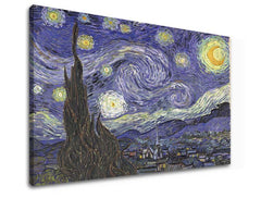 Vintage slika na platnu s motivom Vincent van Gogh - Hviezdna noc, noćno nebo, zvezde, mapa, priroda u belo-plavih nijansama, pogodan za radne sobe – proizvod