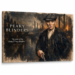 Dramatični portret Thomasa Shelbyja iz serije Peaky Blinders štampan na kvalitetnom pamučnom platnu za moderan enterijer, Papilora.
