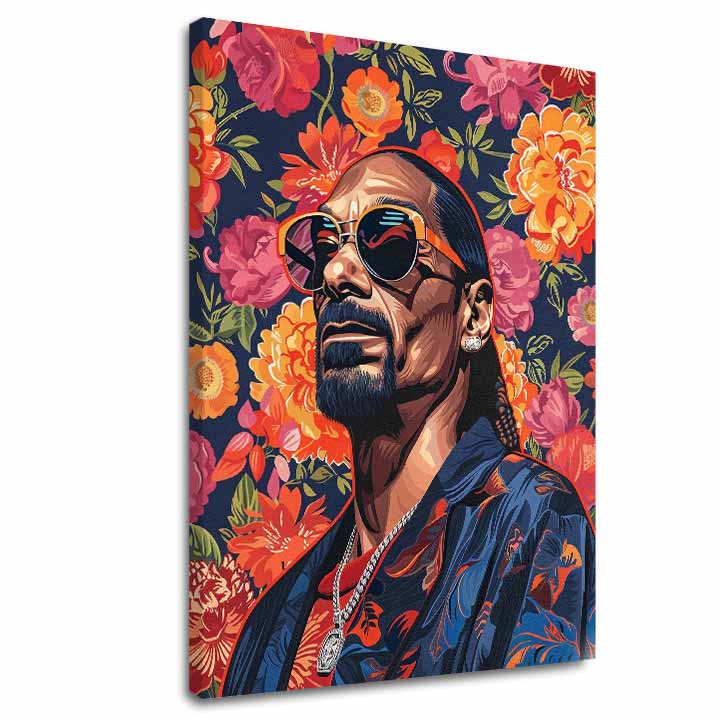 Moderan slika na platnu s motivom Snoop Dogg - Ikona rapovej scény, cveće u narandžastih nijansama | Slika Snoop Dogg - Ikona rapovej scény – glavna