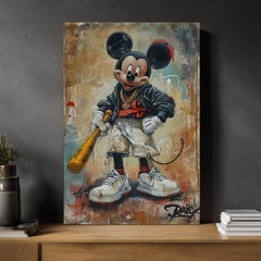 Ručno slikan slika na platnu s motivom Street Mickey na platnu u crno-belih nijansama, drska atmosfera, pop kultura i gradski život | Slika Street Mickey na platnu – proizvod, pogled 2