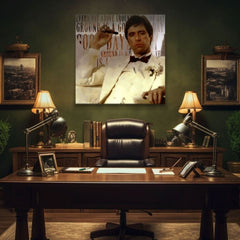Pop art slika na platnu s motivom Every day above ground is i good day u belo-bežih nijansama, pogodan za dnevnog boravka | Scarface slika na platnu Every day above ground is i good day – pro..., pogled 2