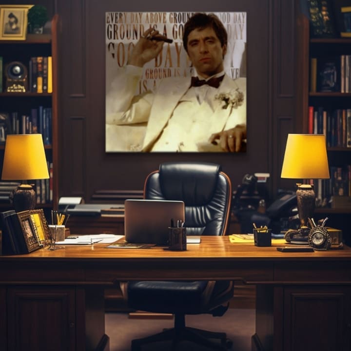 Pop art slika na platnu s motivom Every day above ground is i good day u belo-bežih nijansama, pogodan za dnevnog boravka | Scarface slika na platnu Every day above ground is i good day – pro..., pogled 3