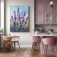 Ručno slikan slika na platnu s motivom šepot levandule, lavanda, cveće u plavo-zelenih nijansama, mirna atmosfera, priroda | Slika šepot levandule – proizvod, pogled 2