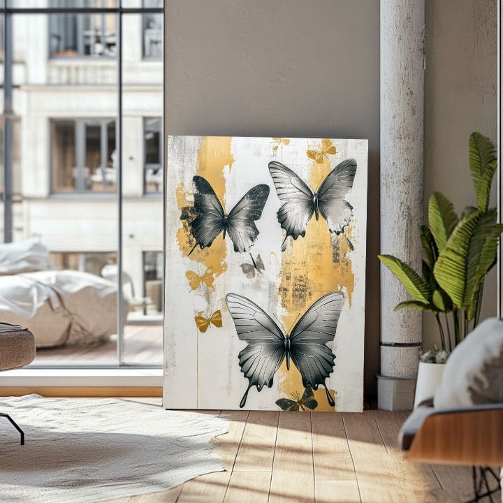 Moderan slika na platnu s motivom y leptira - Mystické Krídla, leptiri u belo-crnih nijansama, elegantna atmosfera, priroda i elegancija | Slike leptira - Mystické Krídla – proizvod, pogled 3