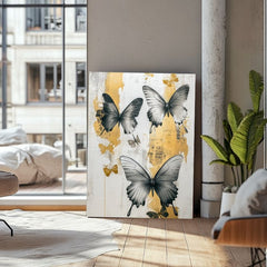 Moderan slika na platnu s motivom y leptira - Mystické Krídla, leptiri u belo-crnih nijansama, elegantna atmosfera, priroda i elegancija | Slike leptira - Mystické Krídla – proizvod, pogled 3