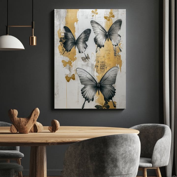 Moderan slika na platnu s motivom y leptira - Mystické Krídla, leptiri u belo-crnih nijansama, elegantna atmosfera, priroda i elegancija | Slike leptira - Mystické Krídla – proizvod, pogled 2