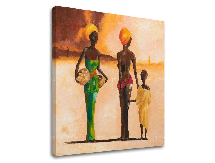 U boho stilu slika s motivom AFRICKÉ ŽENE, dete, etnički uzorak u bež-smeđih nijansama | Slika na platnu AFRICKÉ ŽENE, porodica – pregled