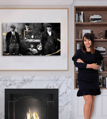 Ručno slikan slika s motivom PREMIUM ART – Peaky Blinders bratia, automobil u sivo-zlatnih nijansama | Slike na platnu - PREMIUM ART – Peaky Blinders bratia – pregled