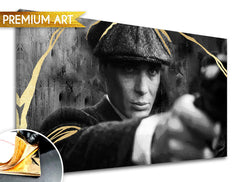Ručno slikan slika na platnu s motivom PREMIUM ART – Peaky Blinders Thomas Shelby u sivo-zlatnih nijansama, intenzivna atmosfera | Slike na platnu - PREMIUM ART – Peaky Blinders Thomas..., pogled 2