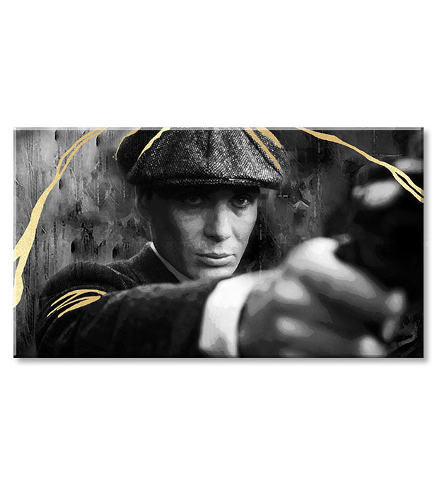 Ručno slikan slika na platnu s motivom PREMIUM ART – Peaky Blinders Thomas Shelby u sivo-zlatnih nijansama, intenzivna atmosfera | Slike na platnu - PREMIUM ART – Peaky Blinders Thomas..., pogled 3