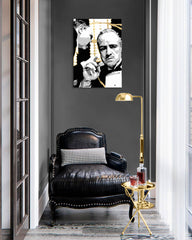 Ručno slikan slika na platnu s motivom PREMIUM ART – The Godfather u crno-belih nijansama, dramatična atmosfera, filmski svet i snaga i moć – glavna