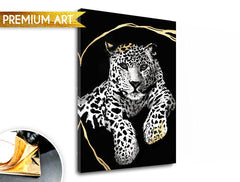 Ručno slikan slika na platnu s motivom PREMIUM ART – Oddychujúci gepard u belo-zlatnih nijansama, elegantna atmosfera, priroda i luksuzan utisak – proizvod