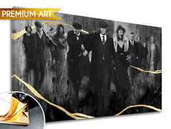 Ručno slikan slika na platnu s motivom PREMIUM ART – Peaky Blinders porodica u sivo-zlatnih nijansama, porodica i snaga i moć, pogodan za dnevnog boravka – proizvod