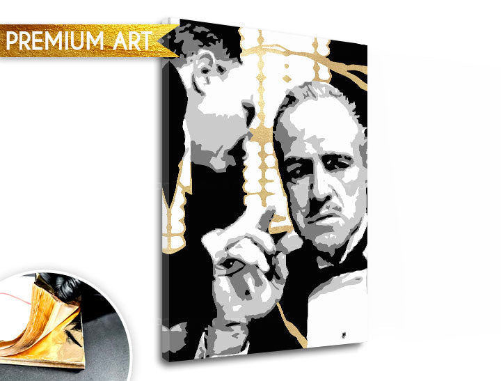 Ručno slikan slika na platnu s motivom PREMIUM ART – The Godfather, automobil u belo-zlatnih nijansama, dramatična atmosfera | Slike na platnu - PREMIUM ART – The Godfather – glavna