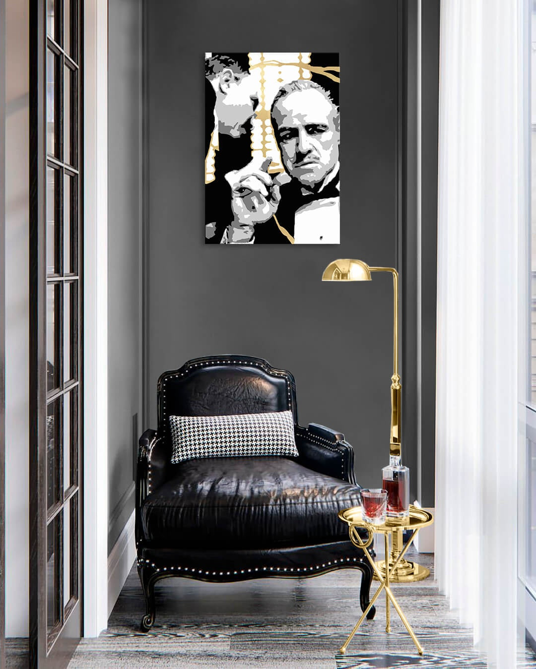 Ručno slikan slika na platnu s motivom PREMIUM ART – The Godfather, automobil u belo-zlatnih nijansama, dramatična atmosfera | Slike na platnu - PREMIUM ART – The Godfather – proizvod