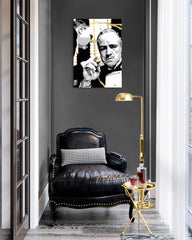 Ručno slikan slika na platnu s motivom PREMIUM ART – The Godfather, automobil u belo-zlatnih nijansama, dramatična atmosfera | Slike na platnu - PREMIUM ART – The Godfather – proizvod