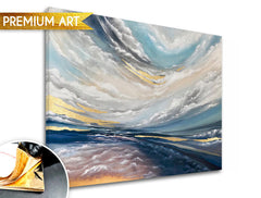 Ručno slikan slika na platnu s motivom PREMIUM ART – V oblakoch, oblaci, nebo, pejzaž u belo-plavih nijansama, eterična atmosfera, pogodan za spavaće sobe – proizvod