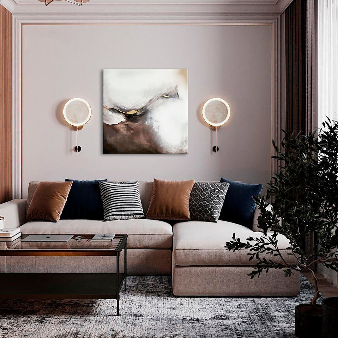 Ručno slikan slika na platnu s motivom PREMIUM ART – Abstrakt Zahmlený štít, pejzaž u belo-bežih nijansama, mirna atmosfera, pogodan za dnevnog boravka – glavna