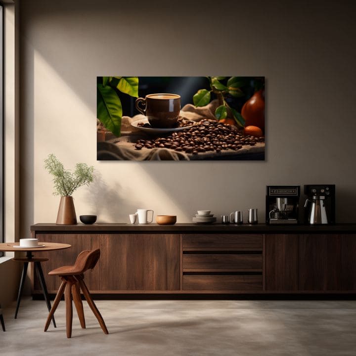 Moderan slika na platnu s motivom Majstrovské Dielo Baristu, šolja kafe, priroda u bež-smeđih nijansama, ugodna atmosfera, pogodan za kuhinje – proizvod, pogled 2