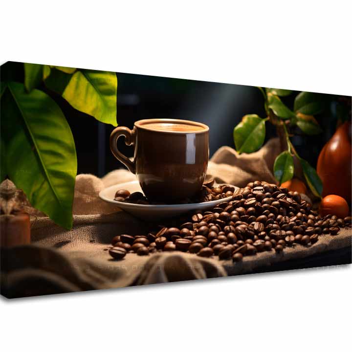 Moderan slika na platnu s motivom Majstrovské Dielo Baristu, šolja kafe, priroda u bež-smeđih nijansama, ugodna atmosfera, pogodan za kuhinje – glavna