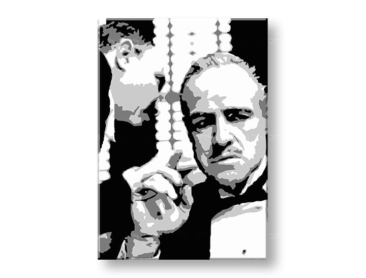 Moderan slika na platnu s motivom GODFATHER u crno-belih nijansama, dramatična atmosfera, porodica i snaga i moć | POP Art slika GODFATHER – proizvod, pogled 2
