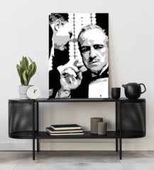 Moderan slika na platnu s motivom GODFATHER u crno-belih nijansama, dramatična atmosfera, porodica i snaga i moć | POP Art slika GODFATHER – glavna [XOBPPGFOH]