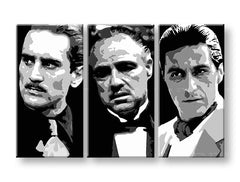 Moderan slika na platnu s motivom The Godfather u crno-belih nijansama, dramatična atmosfera, snaga i moć i porodica | Najveći MAFIÁNI na platnu - The Godfather – proizvod