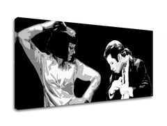 Pop art slika na platnu s motivom Pulp Fiction, muškarac u odelu, priroda u belo-crnih nijansama, dramatična atmosfera, pogodan za kancelarije – proizvod, pogled 2