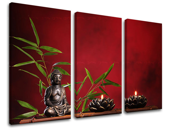 Klasičan slika na platnu s motivom FENG SHUI, priroda u zeleno-crvenih nijansama, mirna atmosfera, vnútorný mier, pogodan za dnevnog boravka | Slika za zid FENG SHUI – glavna