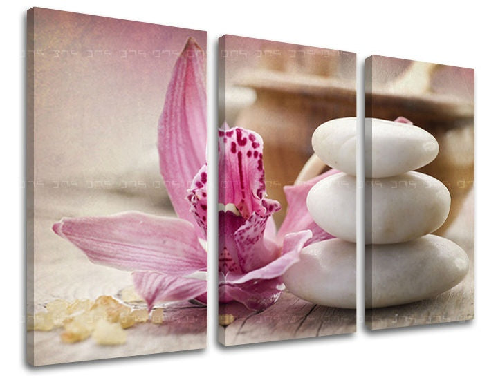 Klasičan slika na platnu s motivom FENG SHUI, orhideja, cveće, priroda u belo-bežih nijansama, mirna atmosfera, priroda, pogodan za dnevnog boravka – glavna