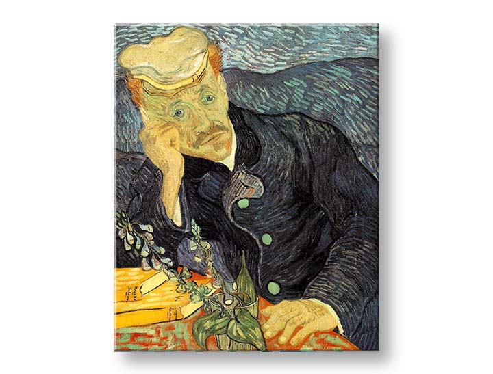 Vintage slika na platnu s motivom Vincent van Gogh - Portrét dr. Gacheta, cveće, priroda u plavo-zelenih nijansama, kontemplativna atmosfera, pogodan za radne sobe – proizvod, pogled 2
