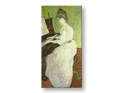 Vintage slika na platnu s motivom Vincent van Gogh - Marguerite Gachet pri klavíri, klavír, muzički motiv, priroda u belo-smeđih nijansama – proizvod