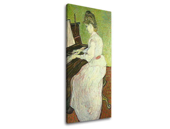 Vintage slika na platnu s motivom Vincent van Gogh - Marguerite Gachet pri klavíri, klavír, muzički motiv, priroda u belo-smeđih nijansama – glavna