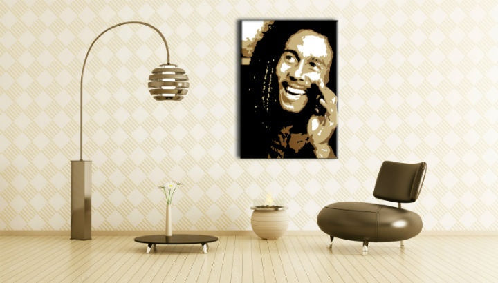 Ručno slikan slika s motivom Bob Marley u crno-zlatnih nijansama | Ručno slikan POP Art slika Bob Marley – pregled