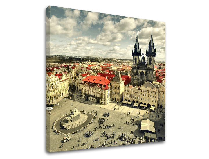 Klasičan slika na platnu s motivom GRAD PRAHA, arhitektura, gradski motiv, religiozni motiv u bež-zelenih nijansama, pogodan za dnevnog boravka – glavna