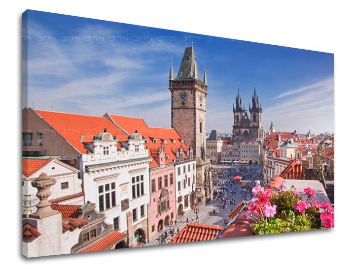 Klasičan slika s motivom GRAD PRAHA, Praha u belo-plavih nijansama | Slika za zid GRAD PRAHA, gradski život – pregled