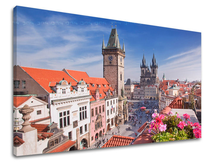 Klasičan slika na platnu s motivom GRAD PRAHA, Praha u belo-plavih nijansama, živahna atmosfera, gradski život, pogodan za kancelarije | Slika za zid GRAD PRAHA – glavna