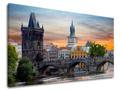 Klasičan slika na platnu s motivom GRAD PRAHA, Praha u belo-plavih nijansama, romantična atmosfera, gradski život, pogodan za kancelarije | Slika za zid GRAD PRAHA – glavna
