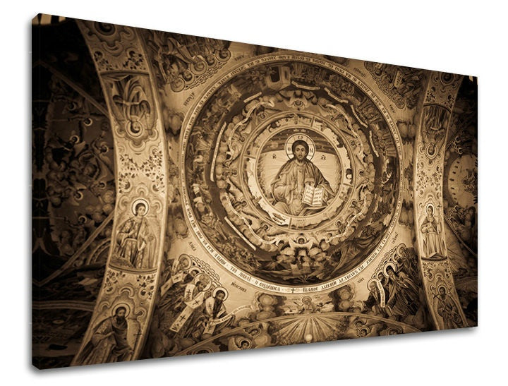 Klasičan slika na platnu s motivom anđeo, inspirativni motiv, religiozni motiv u smeđih nijansama, pogodan za radne sobe | Slika za zid INSPIRACIJA – glavna