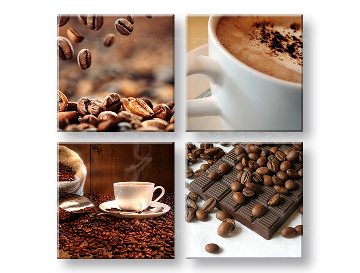 Kolaž slika s motivom Coffee time, šolja kafe, religiozni motiv u bež-smeđih nijansama | Slika za zid Coffee time – pregled