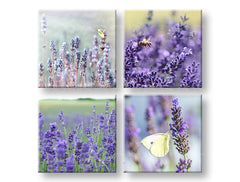 Kolaž slika s motivom Lavender dream, lavanda, leptir u ljubičasto-zelenih nijansama | Slika za zid Lavender dream, priroda i prolećna atmosfera – pregled
