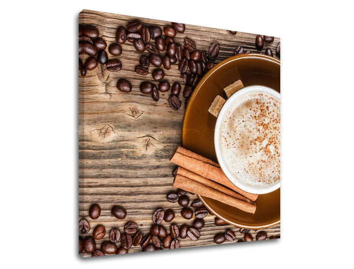 Rustikalan slika na platnu s motivom šolja kafe u belo-bežih nijansama, ugodna atmosfera, pogodan za kuhinje | Slika za zid KUHINJA – glavna