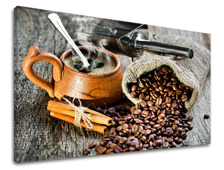 Vintage slika na platnu s motivom šolja kafe u bež-smeđih nijansama, ugodna atmosfera, pogodan za kuhinje | Slika za zid KUHINJA – glavna
