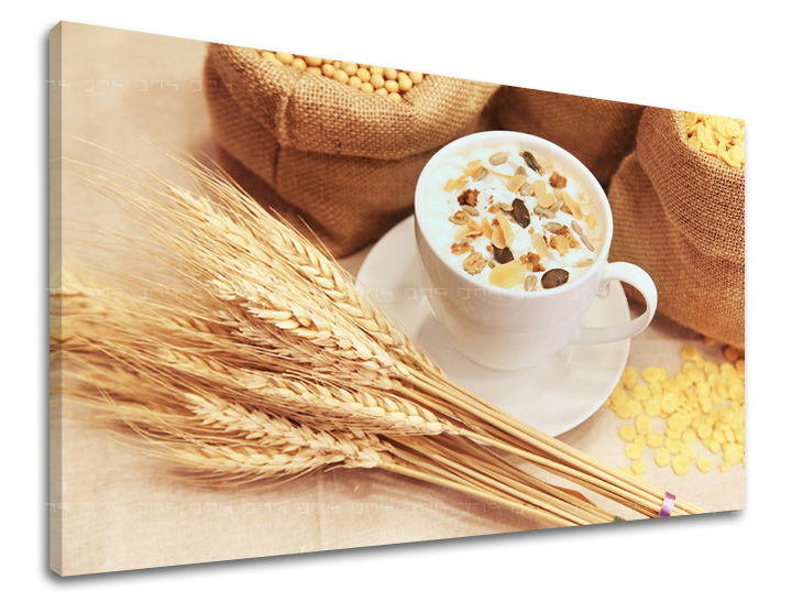 Geometrijski slika na platnu s motivom šolja kafe, priroda u belo-plavih nijansama, ugodna atmosfera, pogodan za kuhinje | Slika za zid KUHINJA – glavna