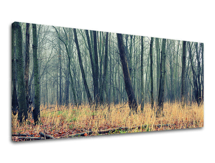 Klasičan slika na platnu s motivom PANORAMA DRVEĆE, drveće, šuma, magla, pejzaž u smeđe-sivih nijansama, mirna atmosfera, priroda i samoća – glavna