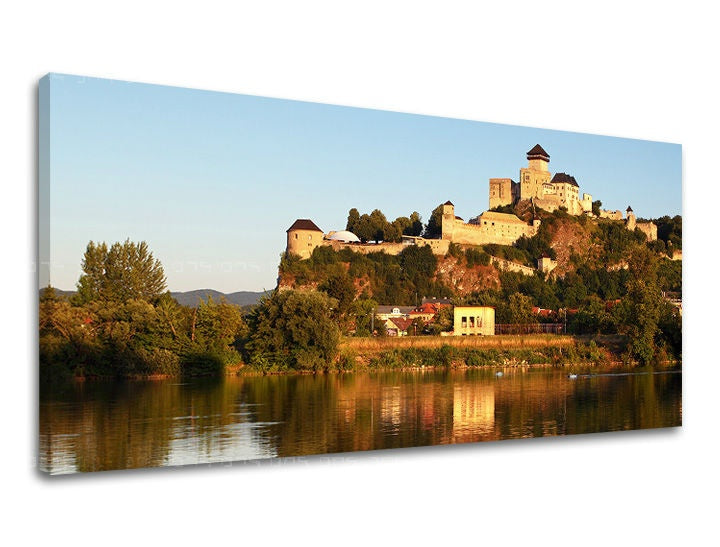 Klasičan slika s motivom PANORAMA SLOVAČKA, zamak, reka u plavo-zelenih nijansama | Slika za zid PANORAMA SLOVAČKA, priroda – pregled