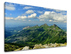 Klasičan slika na platnu s motivom SLOVAČKA, planine, nebo, oblaci, pejzaž u sivih nijansama, mirna atmosfera, priroda i avantura, trodelna izvedba – glavna [XOBSK033E11]