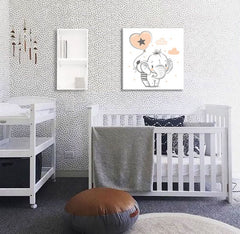 U boho stilu slika s motivom ZA DECU, slon, balon u belo-smeđih nijansama | Slika za zid ZA DECU, detinjstvo i snovi – pregled