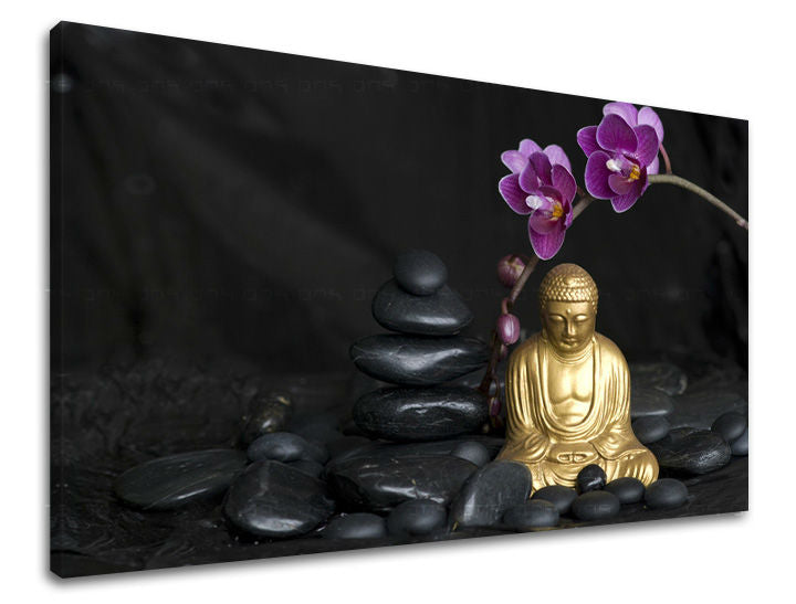 Klasičan slika na platnu s motivom FENG SHUI u ljubičasto-zlatnih nijansama, mirna atmosfera, unutrašnji mir, pogodan za dnevnog boravka | Slika za zid FENG SHUI – glavna